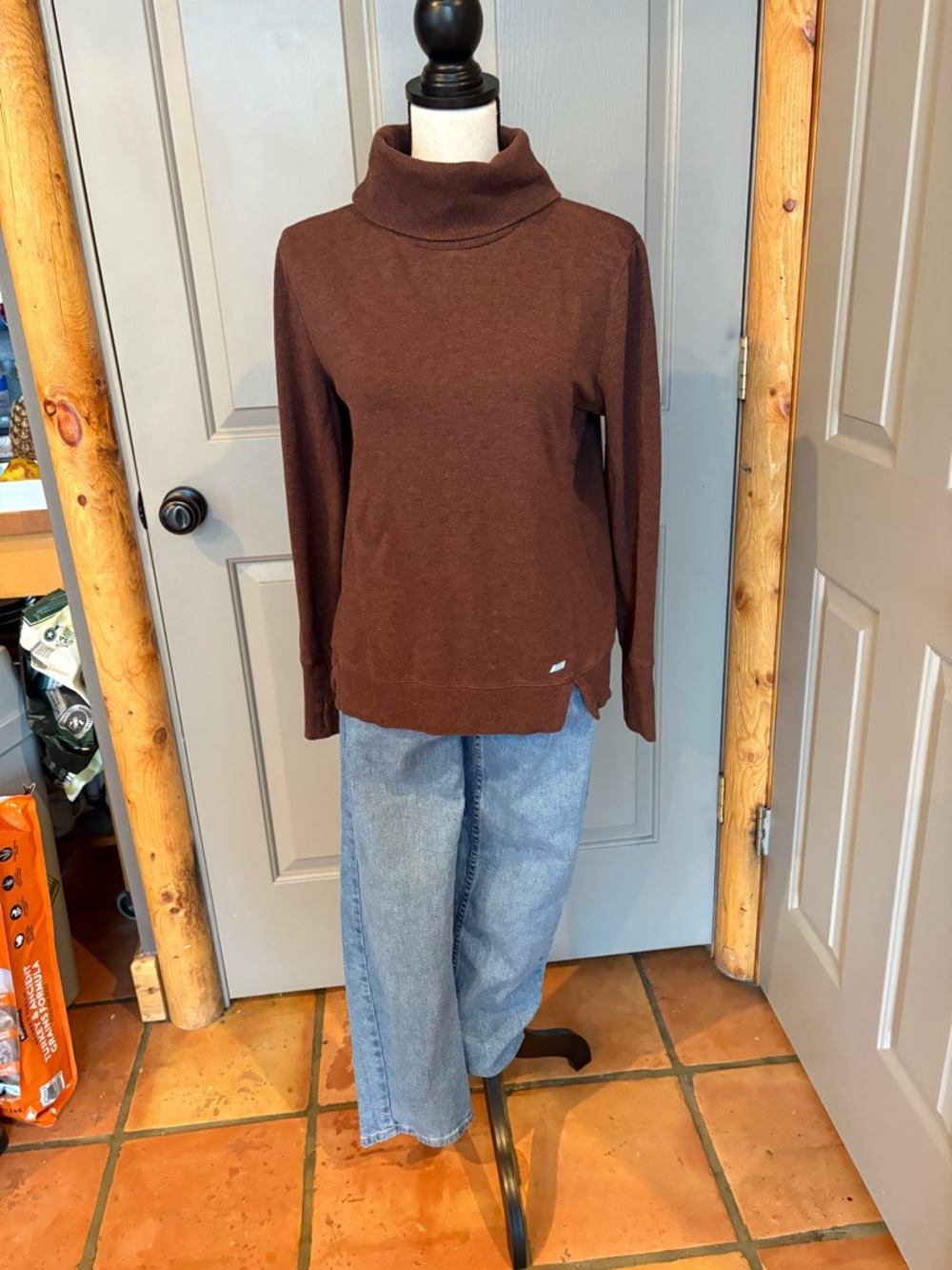 Womens Small Brown Turtleneck Sweater With Thumb Holes